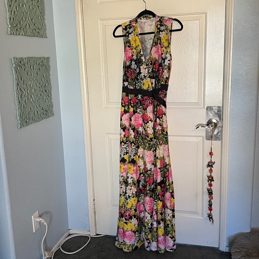 Black floral maxi wrap dress